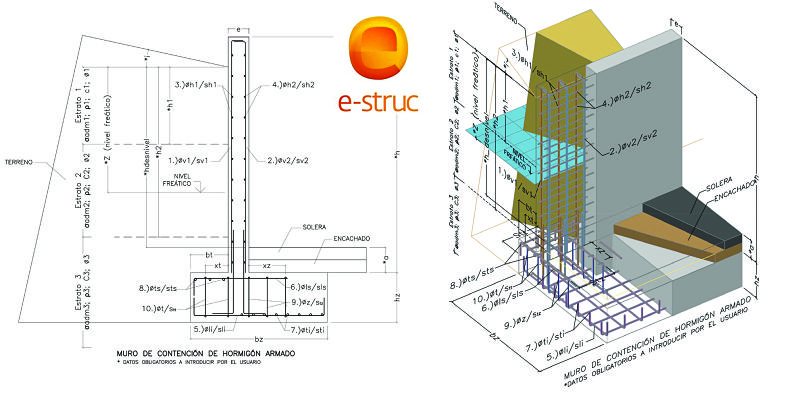 Interfaz gráfica de un muro de contención en la aplicación de cálculo de estructuras online e-struc